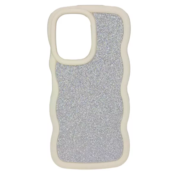 Funda Silicona Ondulada Con Brillos iPhone 16 Pro Crema