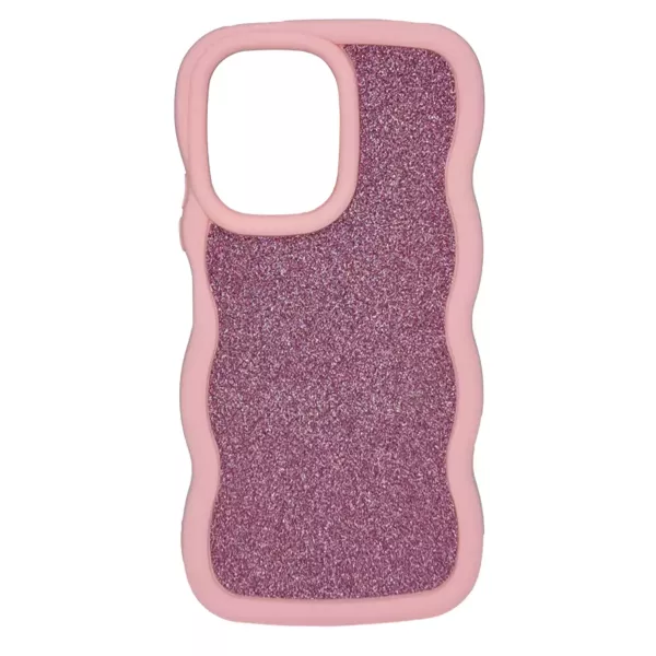 Funda Silicona Ondulada Con Brillos iPhone 16 Pro Rosa
